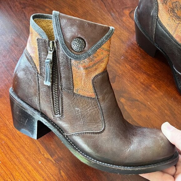 J.B. Dillon Women's Leather Western Ankle Boots With Paisley Design- sz 7 - Picture 1 of 12